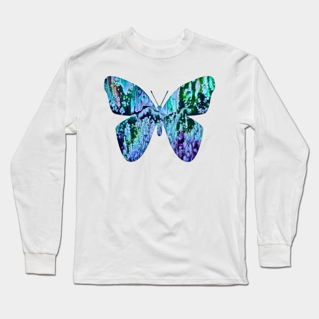 Paint Poured Butterfly 5 Long Sleeve T-Shirt by Klssaginaw